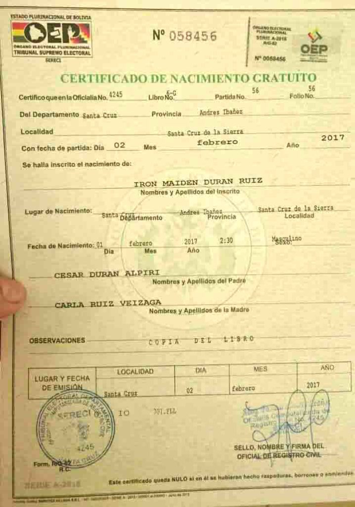 ¿Llamarías a tu hijo «Iron Maiden»?